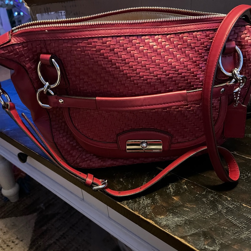 Coach Woven Red Leather Crossbody Bag - Picture 5 of 6